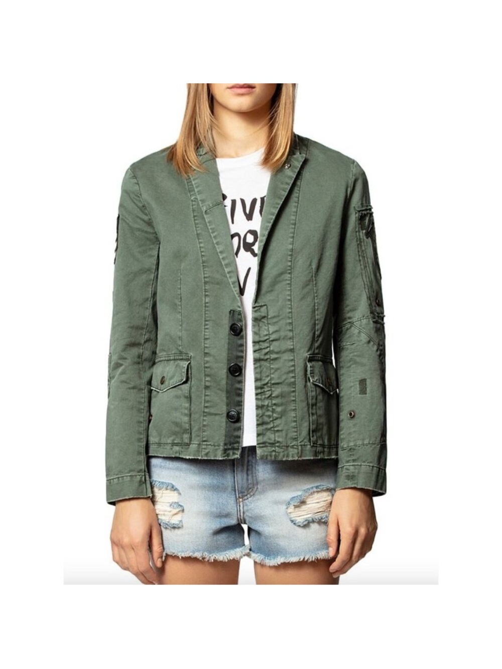 🎉 FINAL SALE 🎉 Zadig & Voltaire Virginia Grunge Love Punk military jacket - Picture 2 of 12